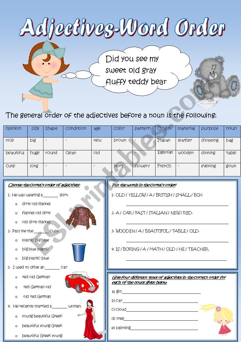 Adjectives word order worksheet