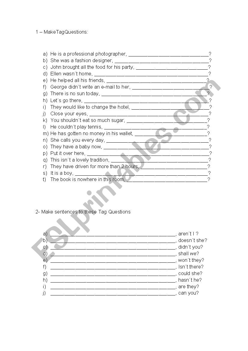 Activities Question Tag worksheet