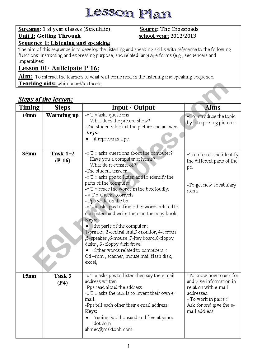 test 2nd year AS worksheet