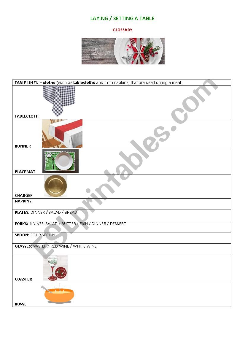 Tourism - Laying/setting a table