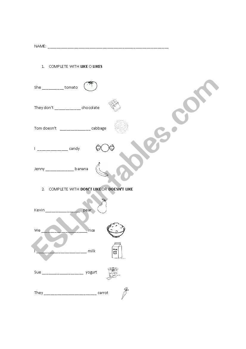 I like / dont like fruits worksheet