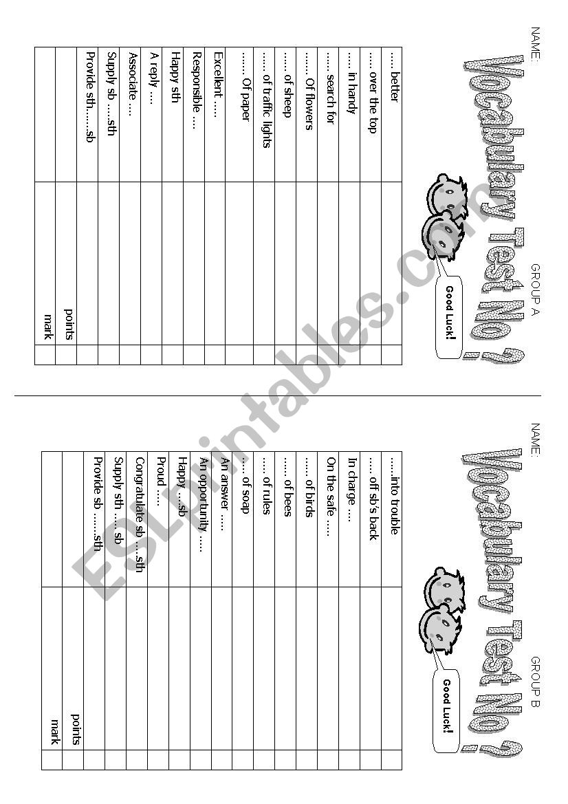 Short test worksheet