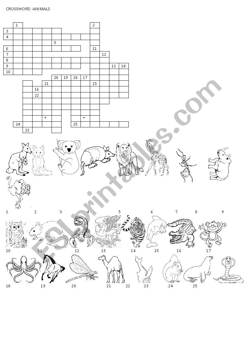 ANIMALS - CROSSWORD worksheet