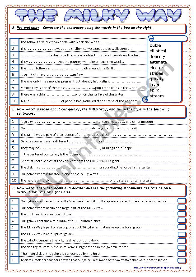 The Milky Way worksheet