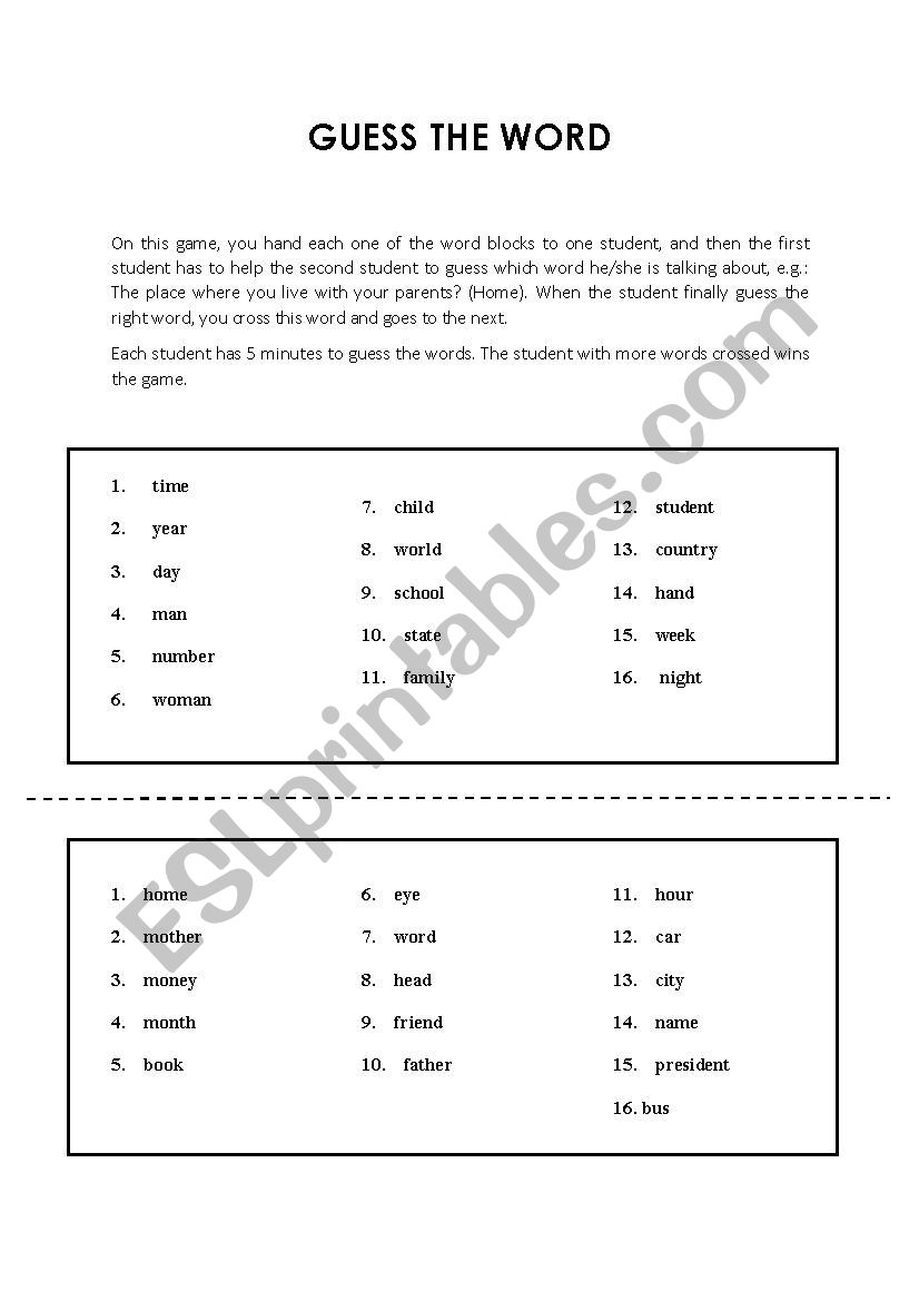 Guess the Word worksheet