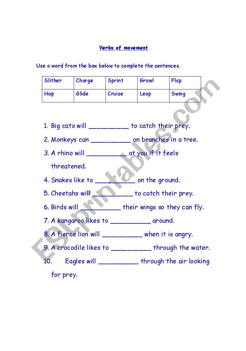 Animal Verbs worksheet