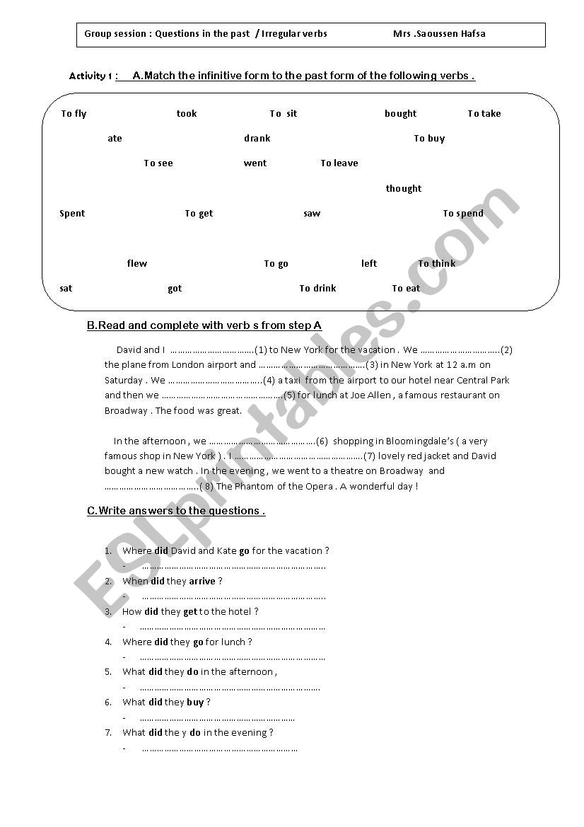 questions in the past worksheet