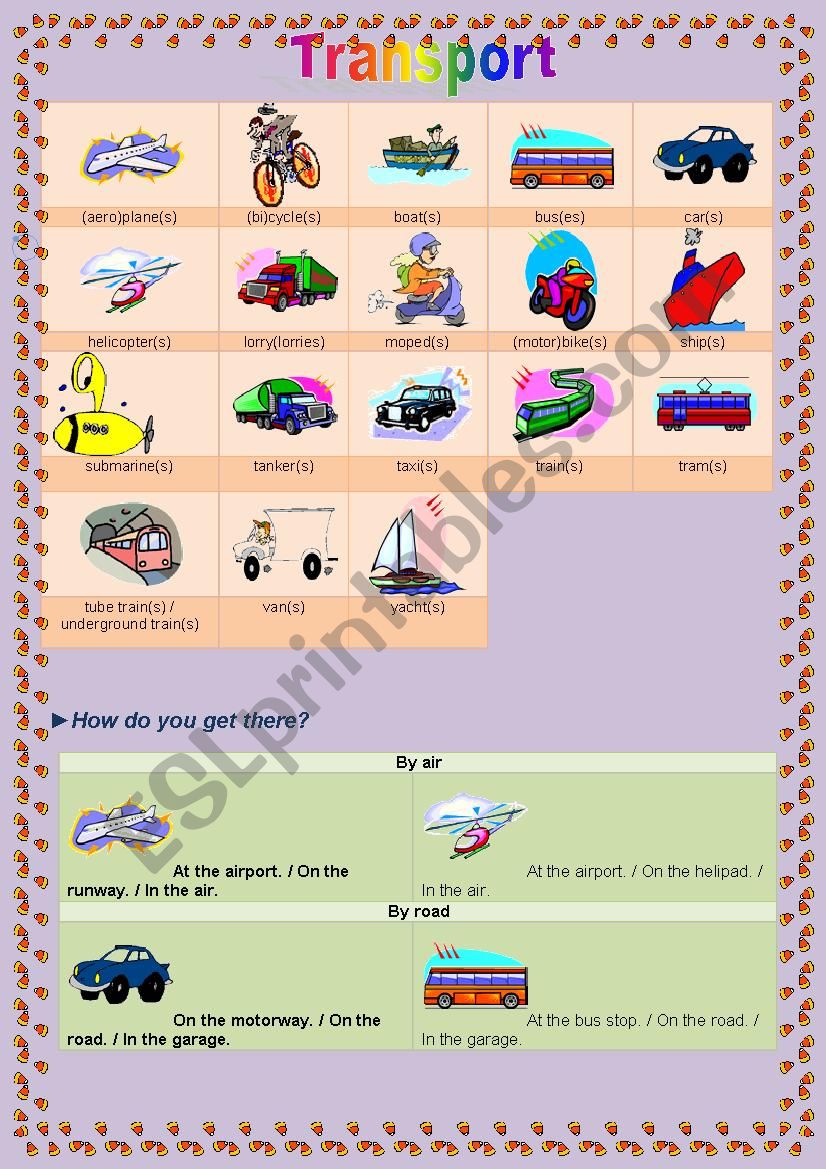 Means of transport worksheet