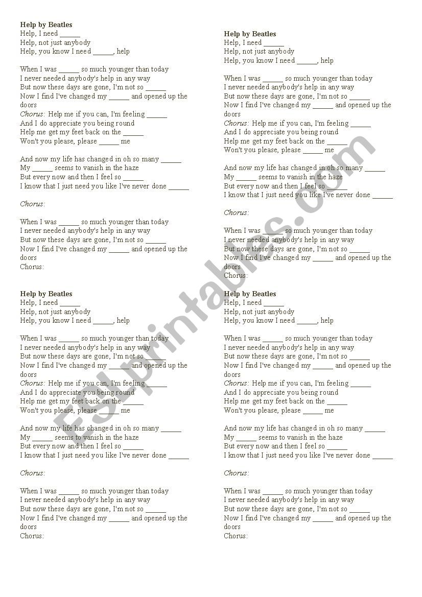 Song Help worksheet worksheet