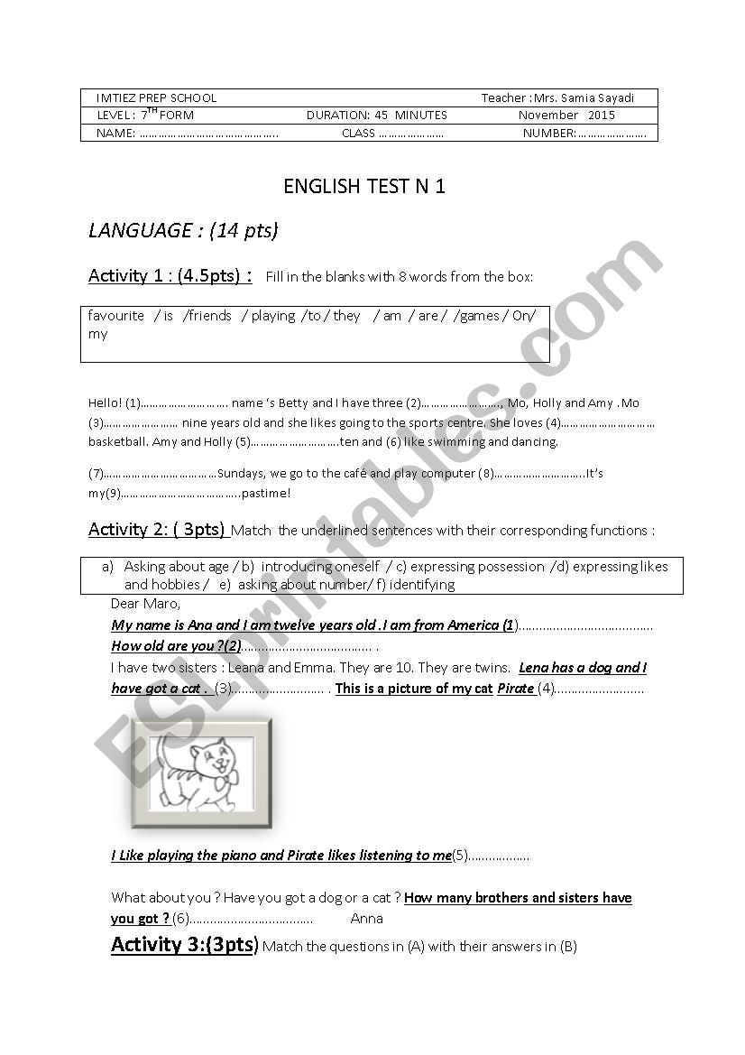 Mid-Semester Test1 worksheet