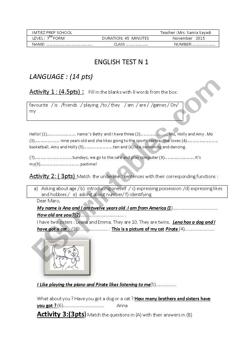 Mid-Semester Test1 worksheet