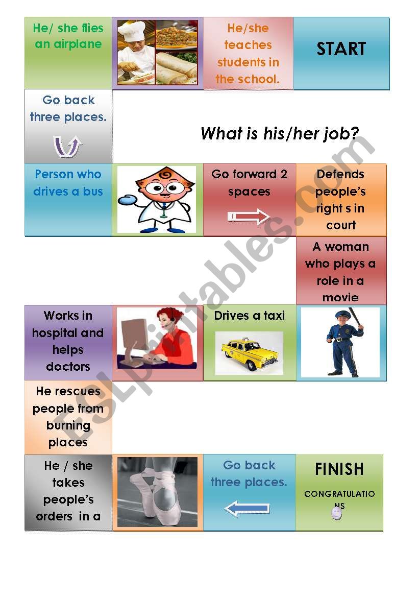 Jobs boardgame worksheet