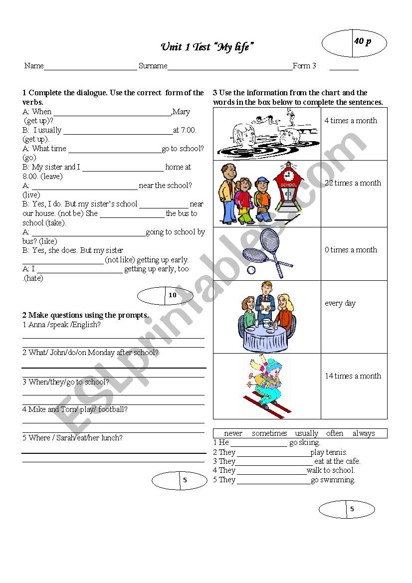 Test My life worksheet