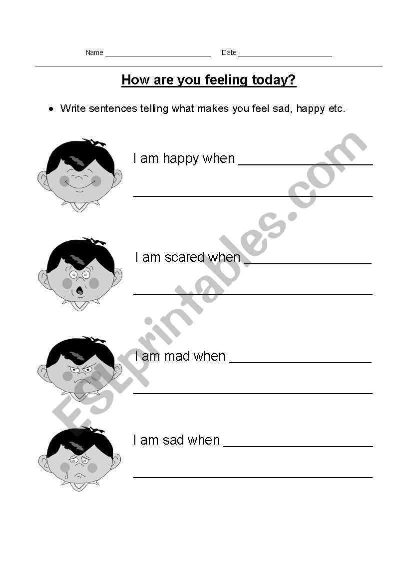 How are you feeling today? worksheet