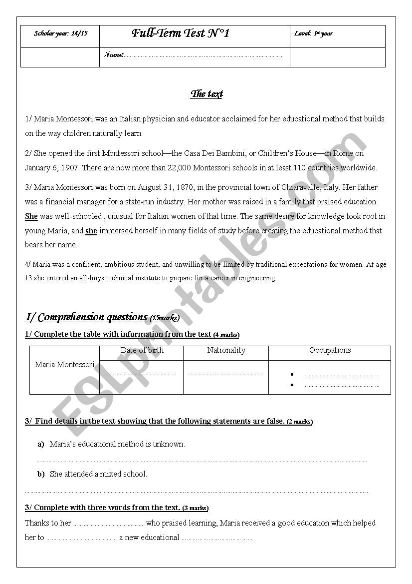 Full-Term Test N1 worksheet