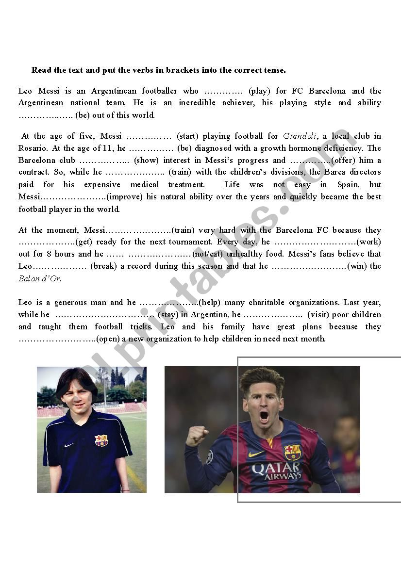 messi - verb tenses worksheet