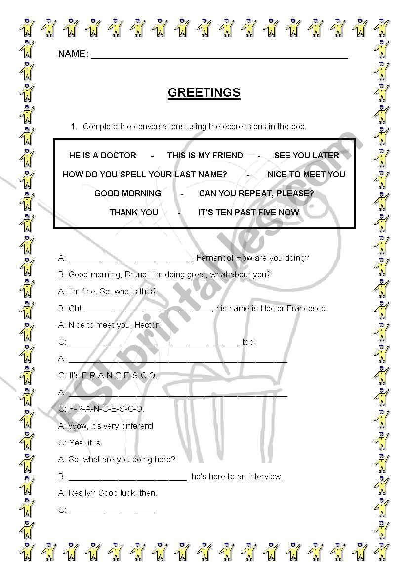 GREETINGS worksheet