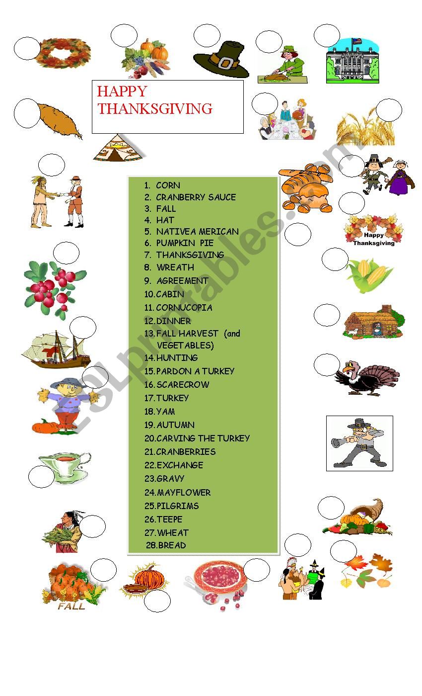 Happy Thanksgiving day worksheet