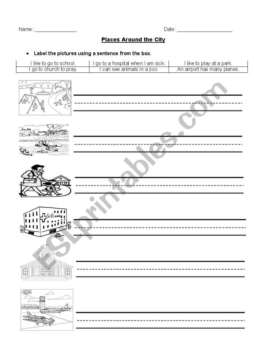 Places around the city worksheet