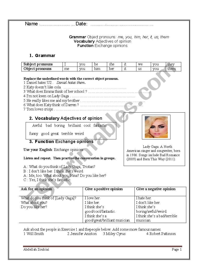 Adjectives Of Opinion ESL Worksheet By Teacherabdellah