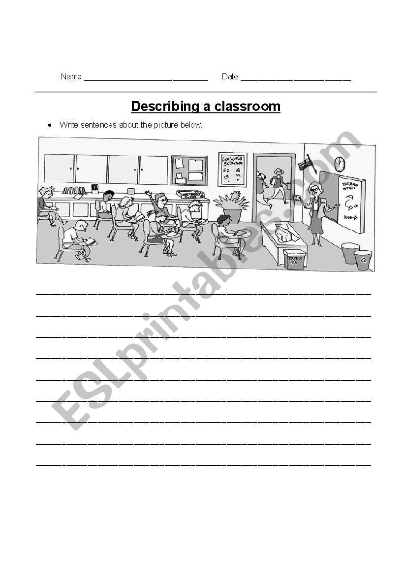 Describing a Classroom worksheet