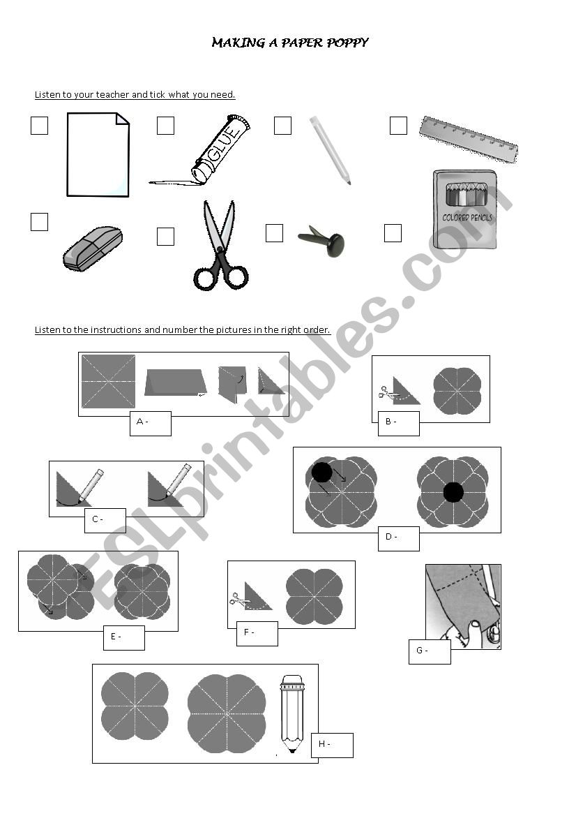 making a paper poppy worksheet