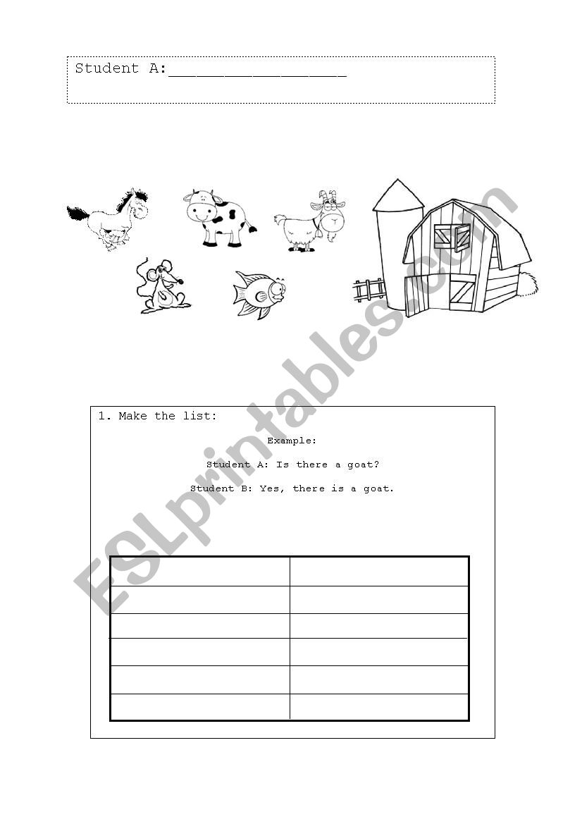 Animals game worksheet