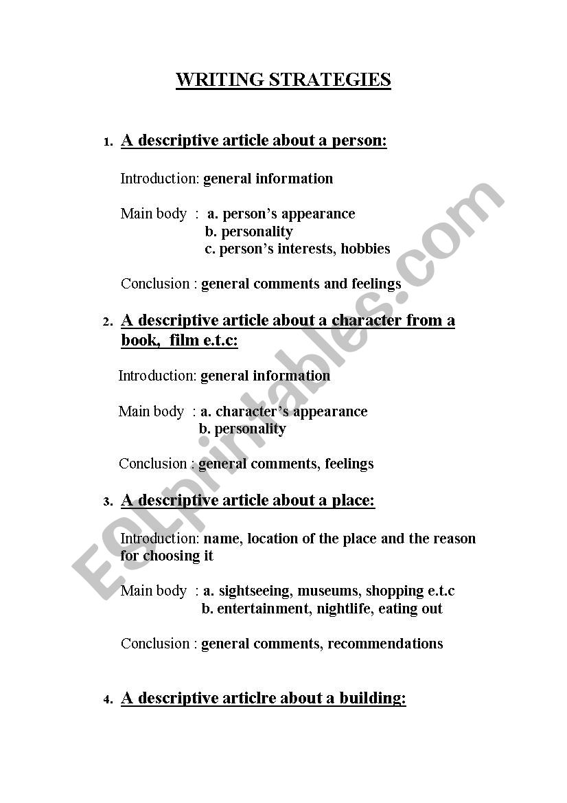 Writing Strategies worksheet