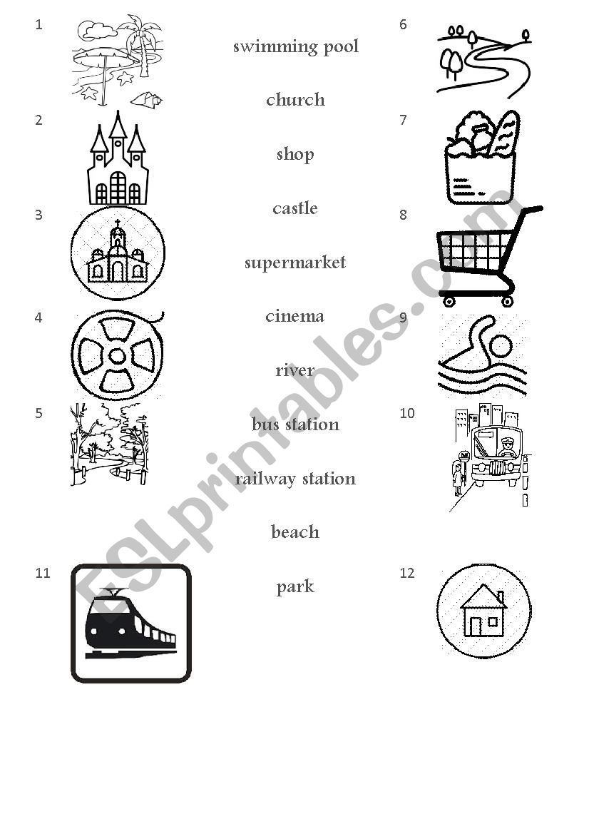 Places in the town worksheet