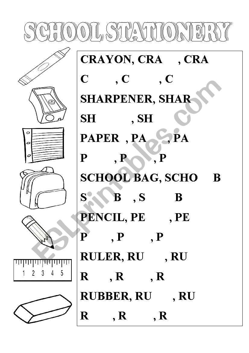 School Stationery worksheet