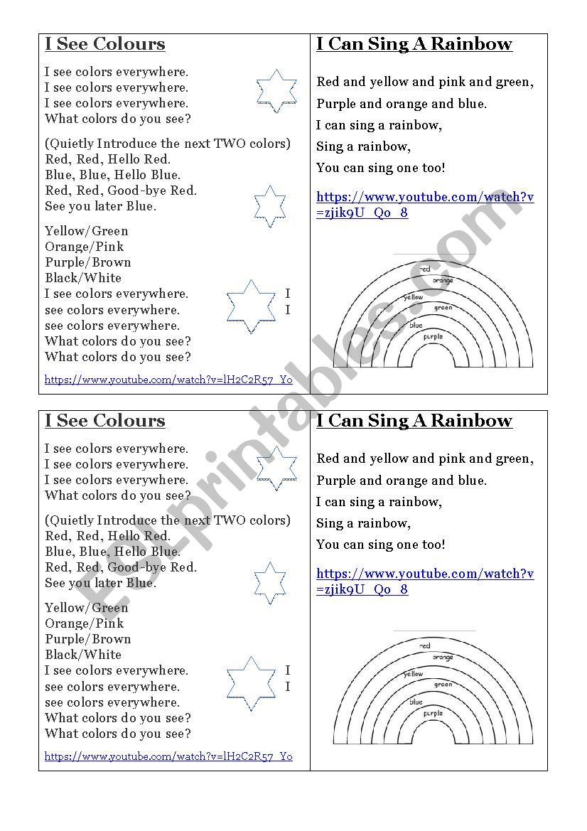 colour songs worksheet