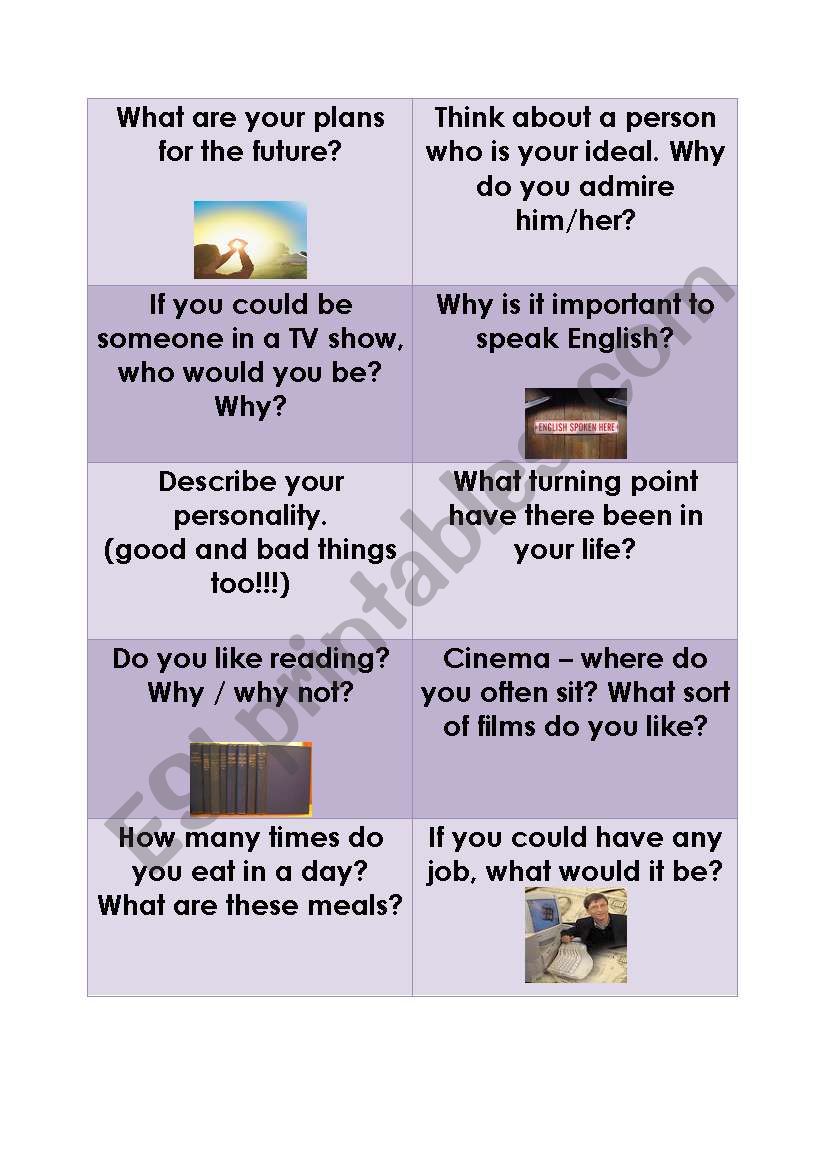 Conversational cards worksheet