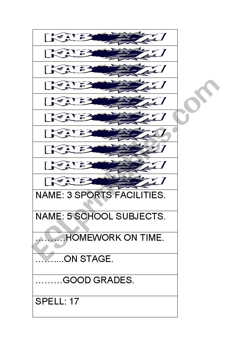 Kaboom for compact pet unit 1 worksheet