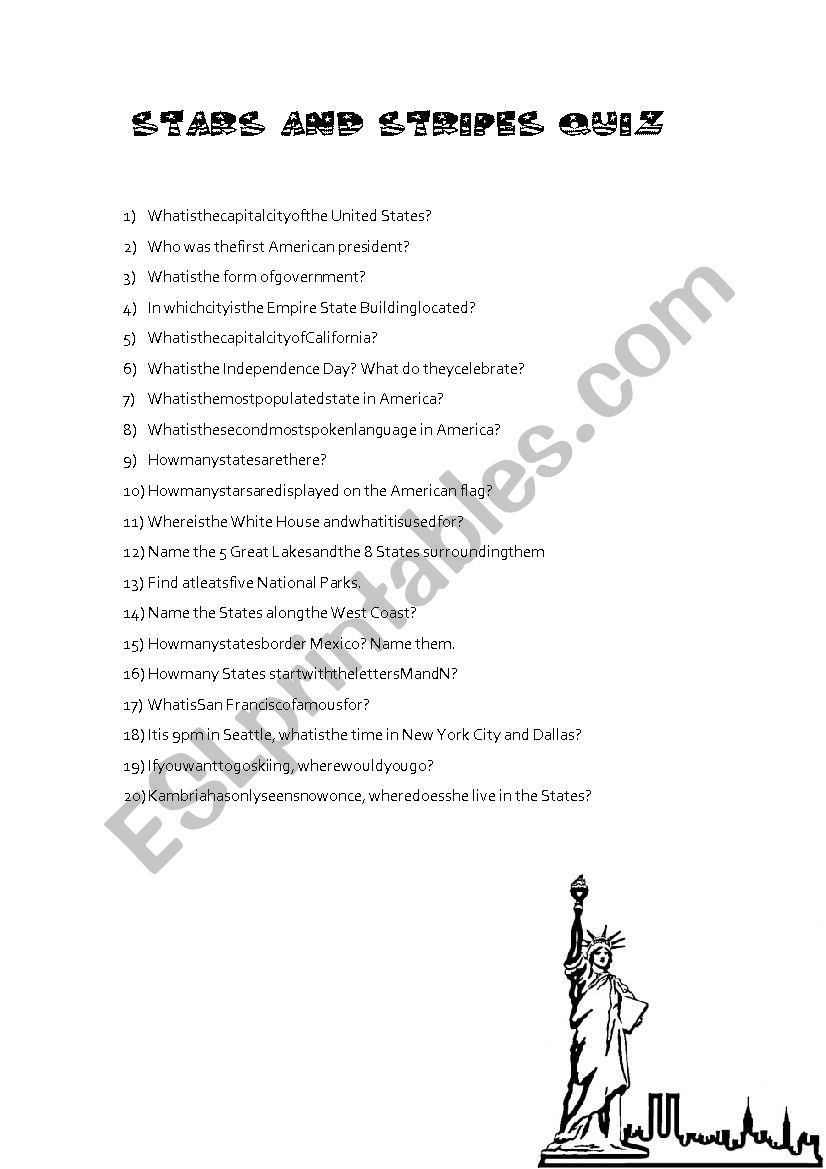 United States Quiz  worksheet