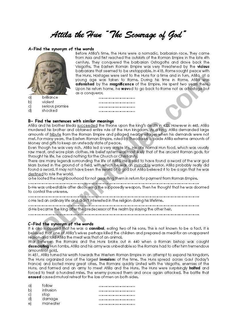 Attila The Hun worksheet