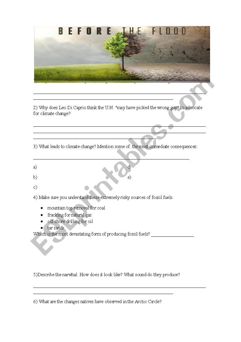 Before the Flood Documentary - National Geographic - Worksheet 22 Throughout Before The Flood Worksheet