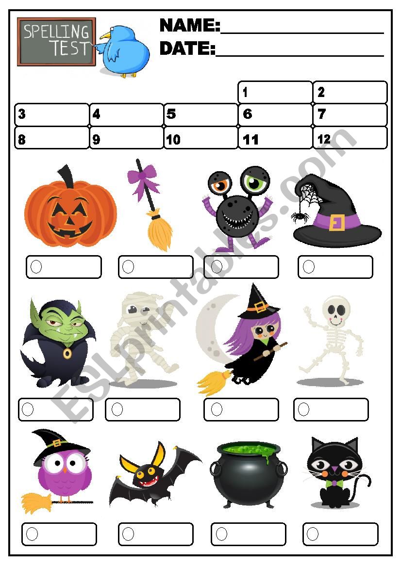 spelling test and halloween vocavulary