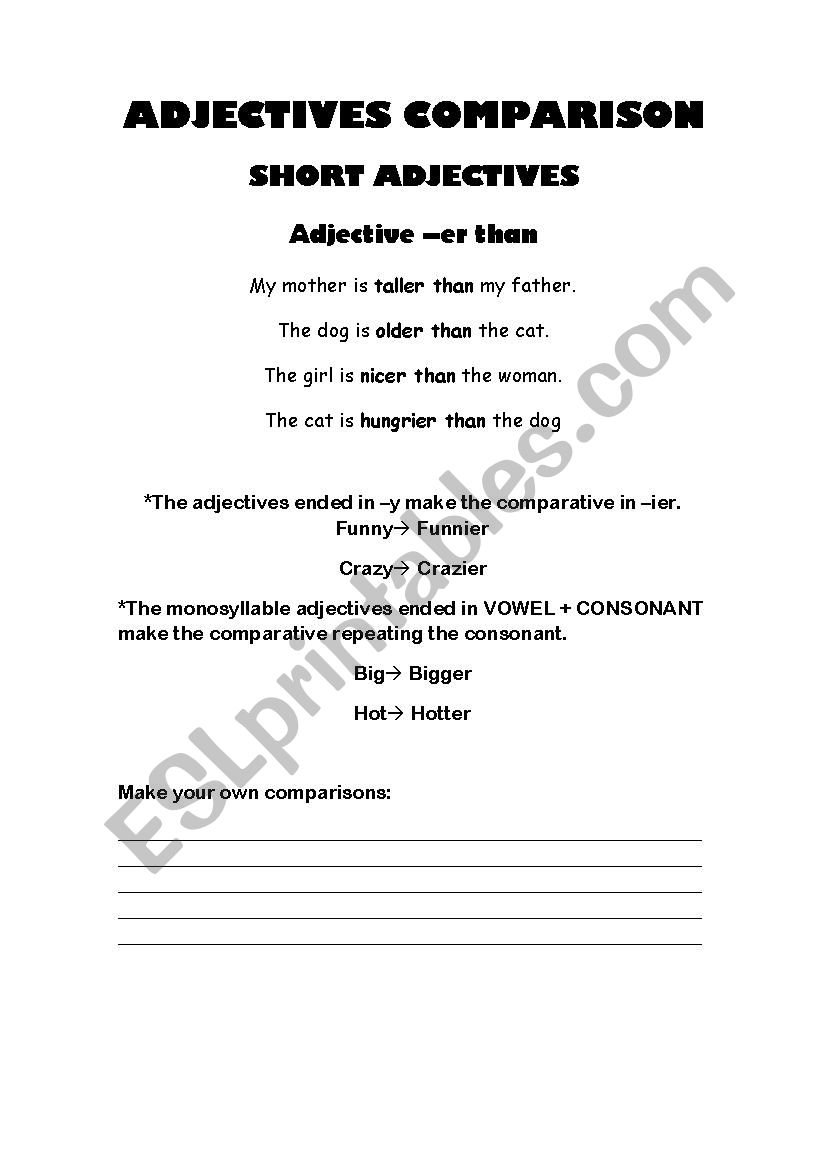 Adjectives Comparative Theory worksheet