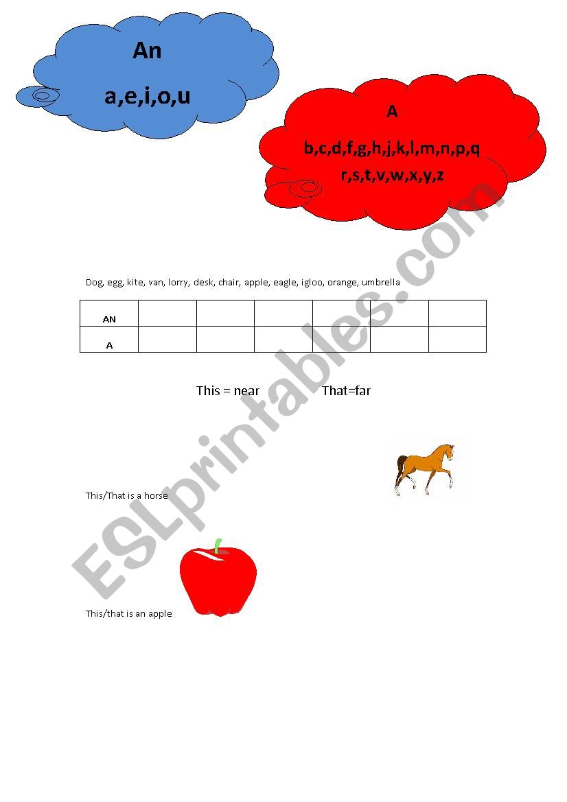 a/an - this that worksheet