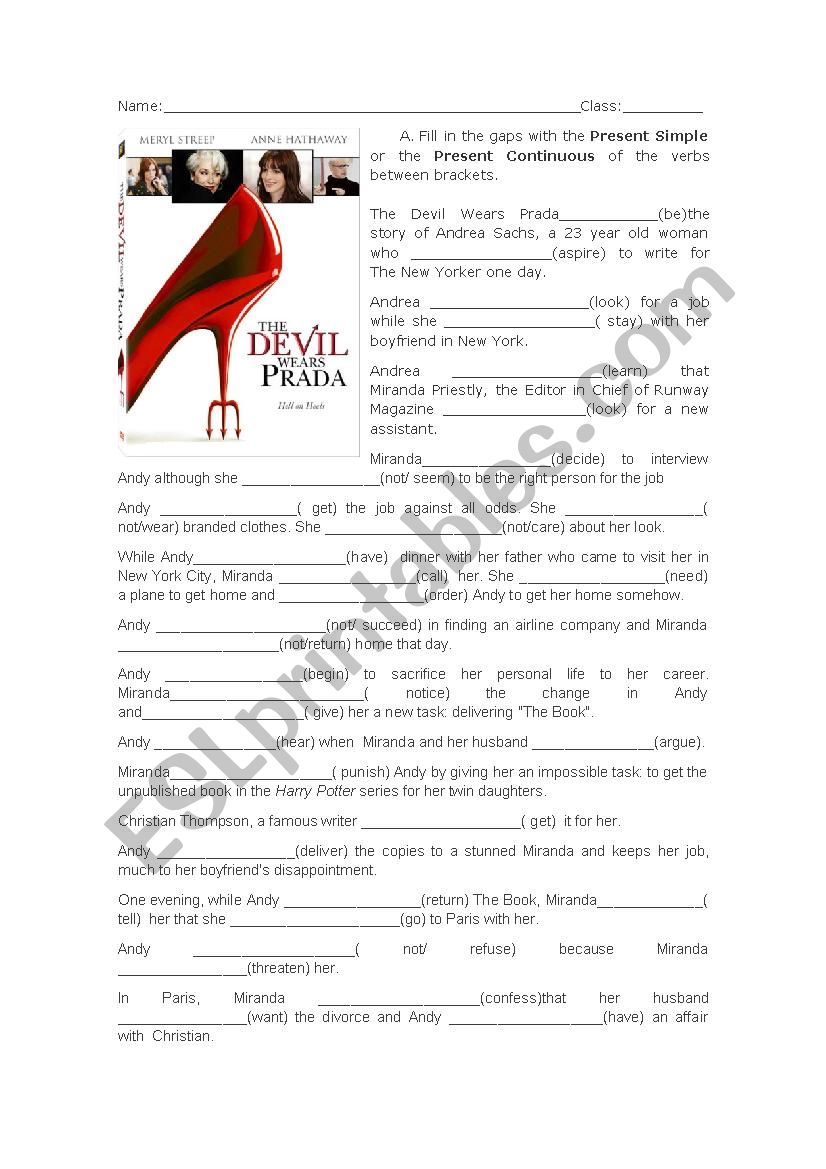 Devil wears Prada worksheet