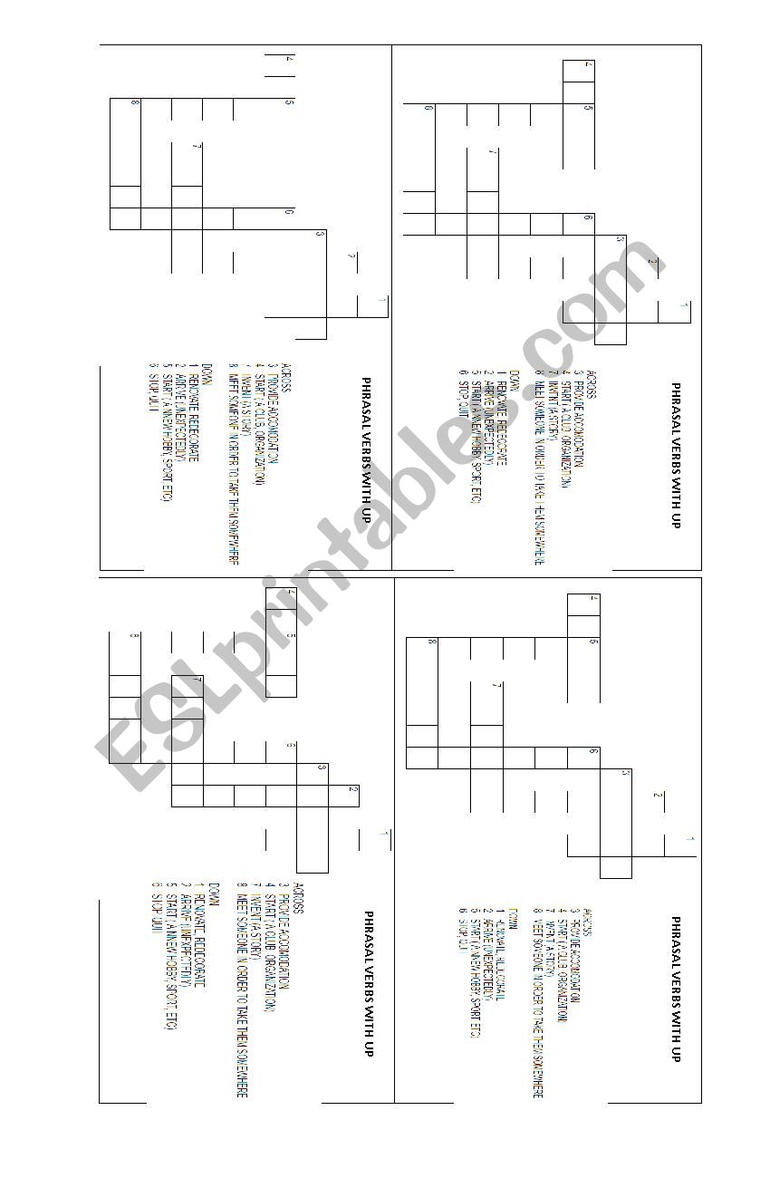 phrasal verbs with up crossword