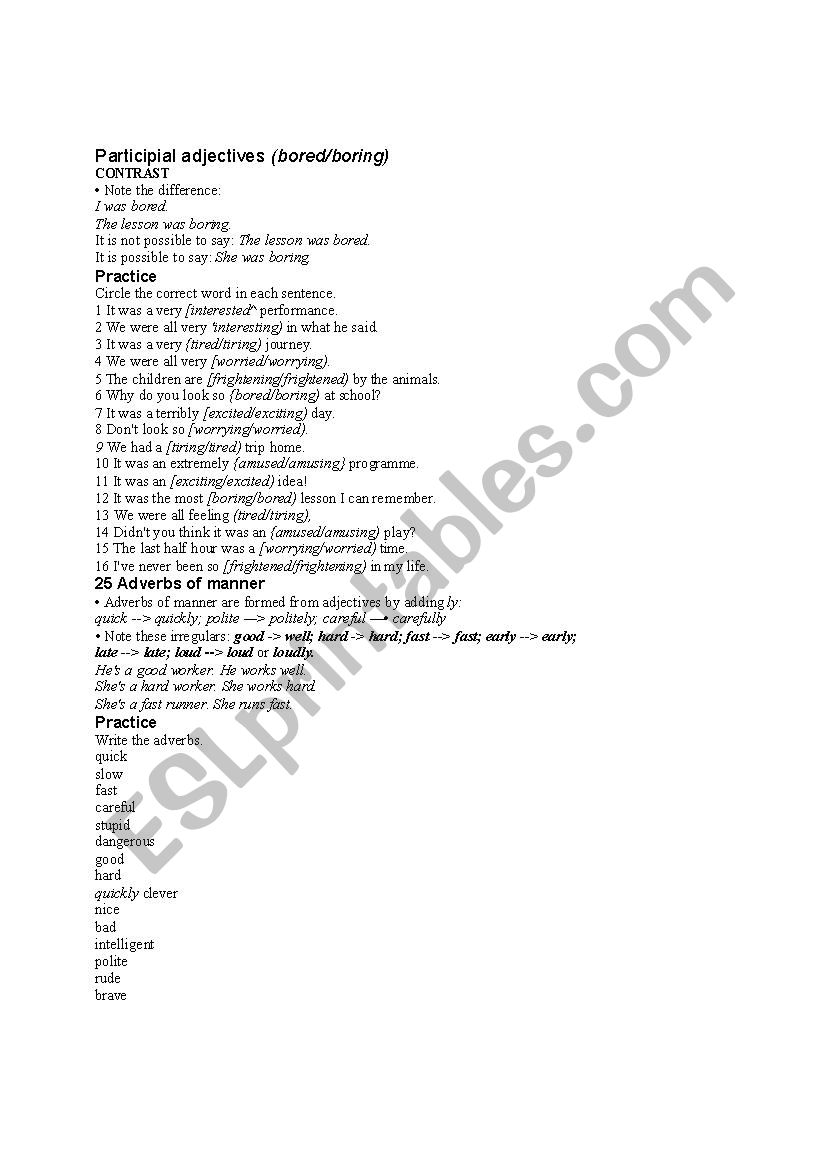 Adverbs of manner worksheet