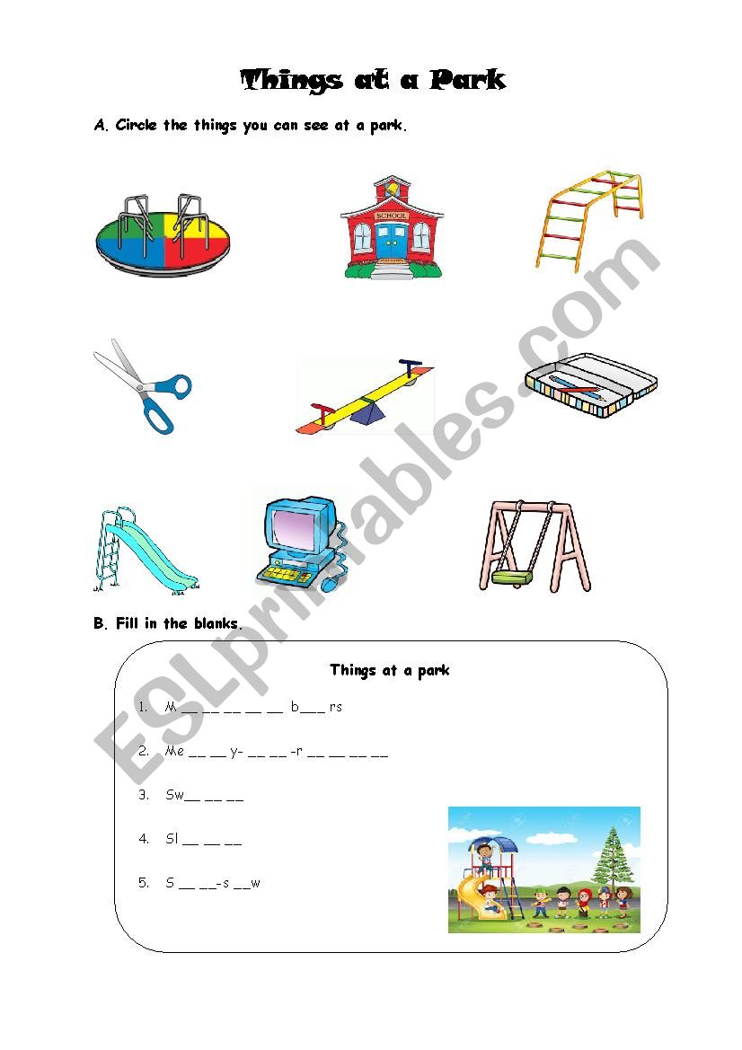 Things at a Park worksheet