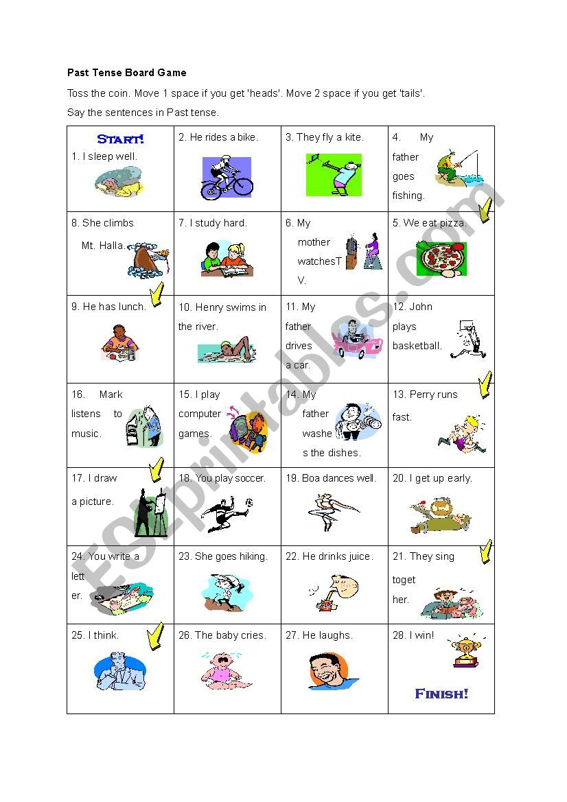 simple past tense board game worksheet