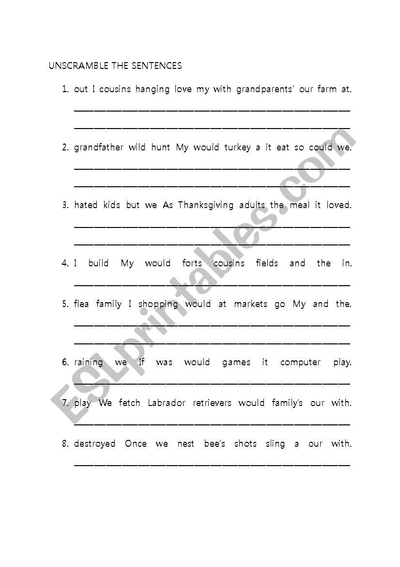 Thanksgiving Unscramble the Sentences and Letter