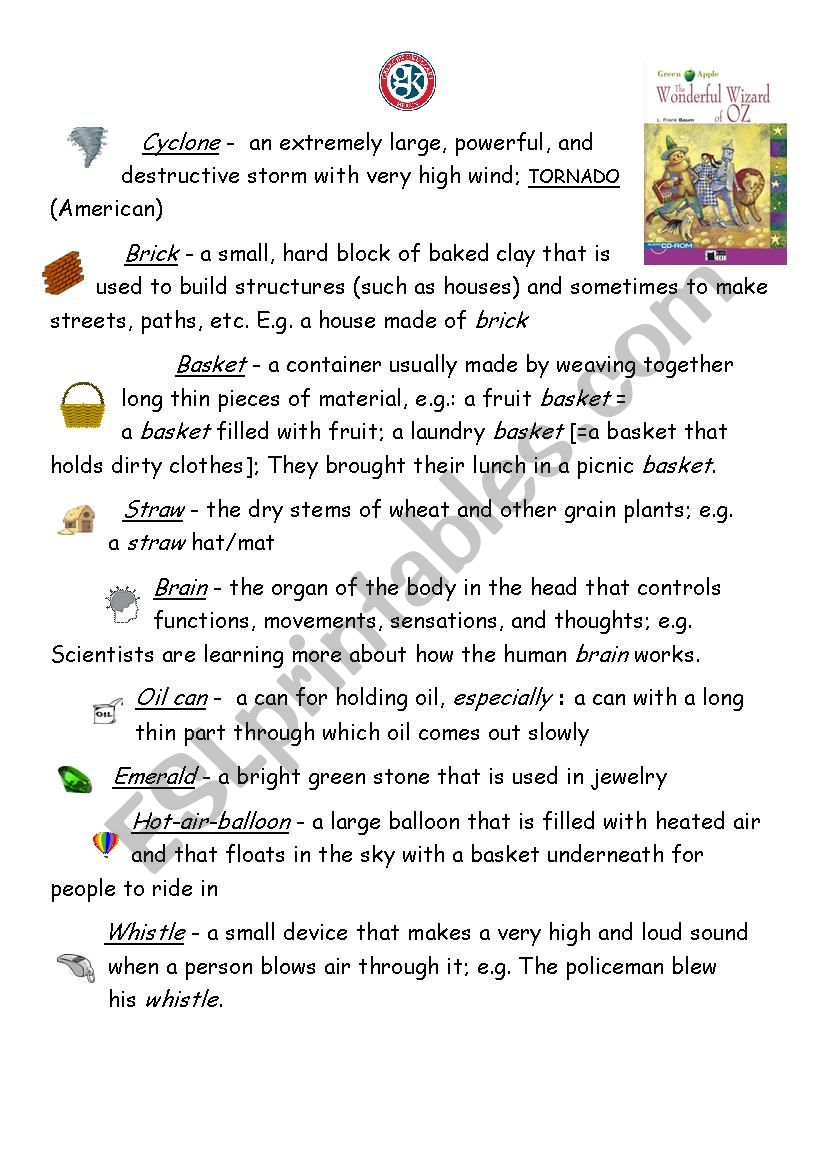 The Wonderful Wizard of Oz worksheet