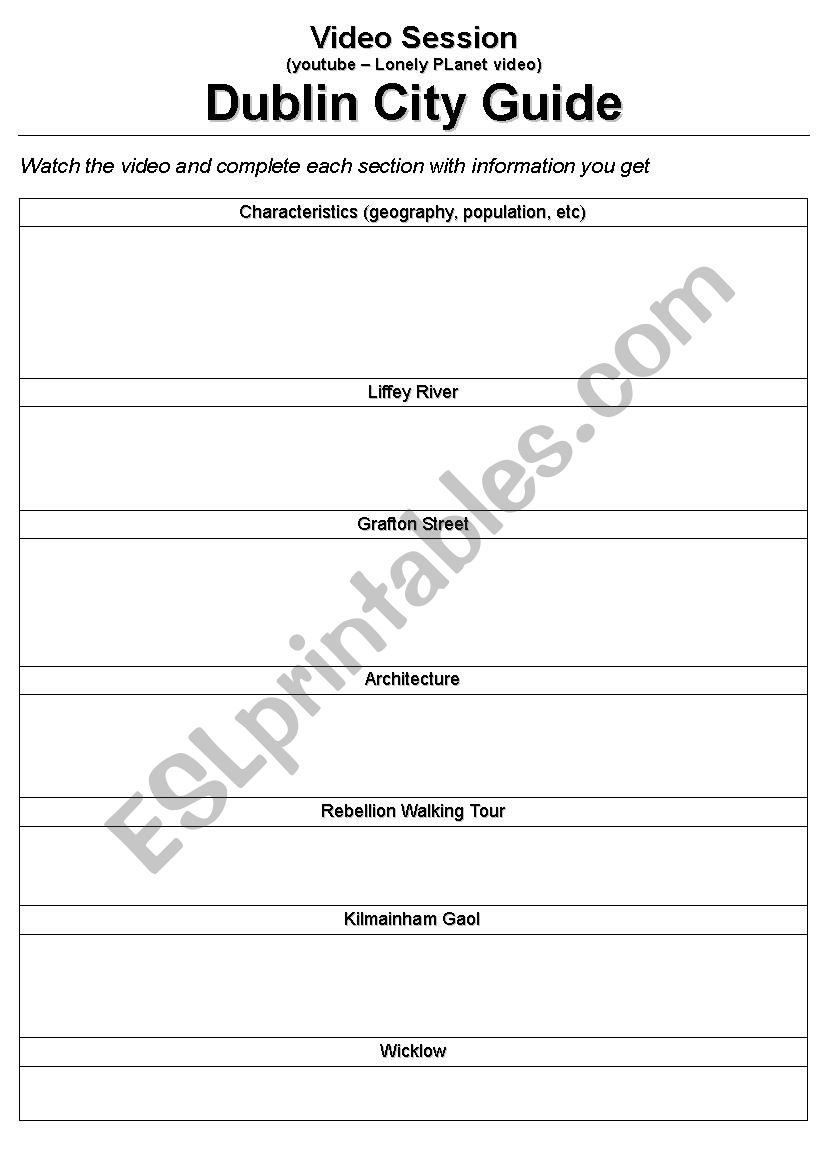 Visit Dublin worksheet