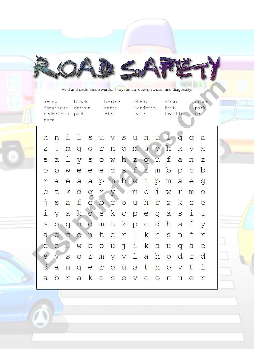 ROAD SAFETY (1) Word Search Puzzle With Answers