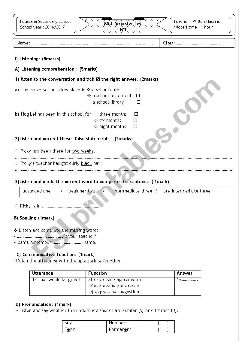 Mid-Semester Test N1 (1st form)