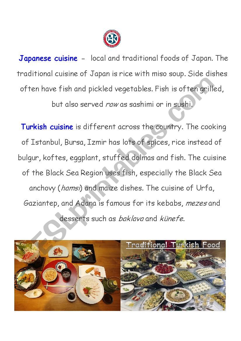 Turkish/Japanese cuisine worksheet